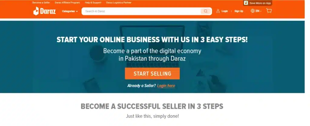 dashboard of Daraz Seller Center