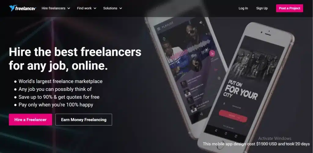 dashboard of freelancer.com