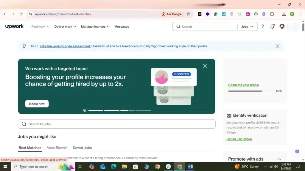 Upwork freelancer dashboard