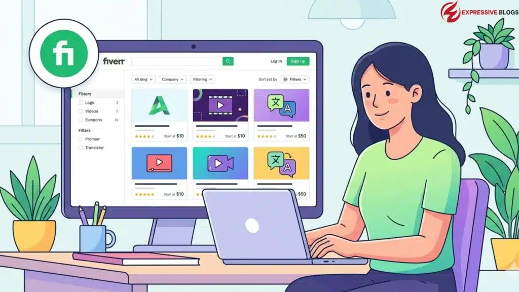 fiverr freelancing platform marketplace illustration