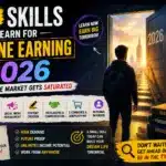 Featured image showing top skills to learn for online earning in 2026 including AI, freelancing, digital marketing, and content creation.