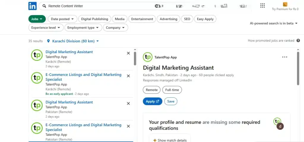 LinkedIn remote job opportunities for online earning in Pakistan