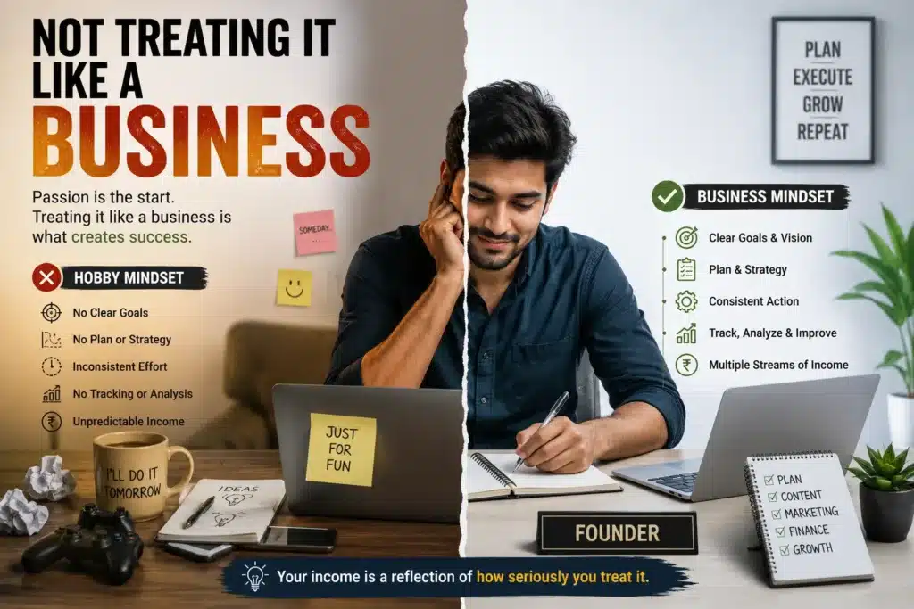 Side-by-side comparison of a hobby mindset versus a business mindset in online earning in pakistan