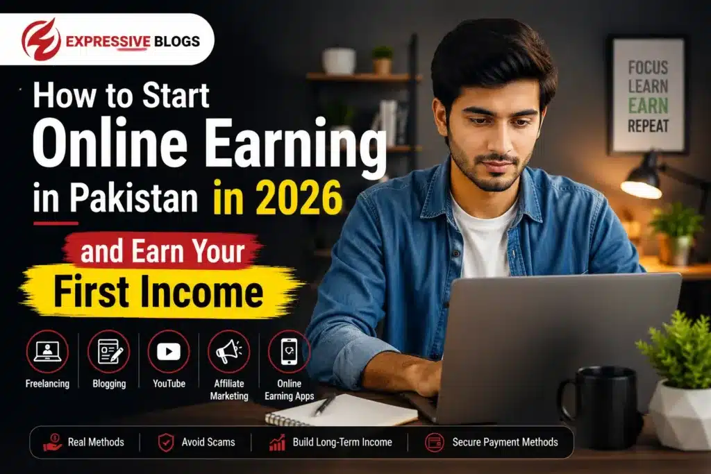 Beginner starting online earning in Pakistan in 2026 on laptop