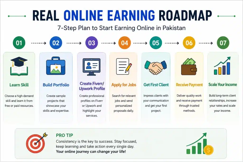 Real online earning roadmap for beginners in Pakistan