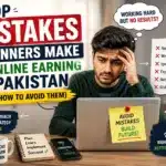 An educational illustration showing common mistakes in online earning in Pakistan and tips to avoid them.