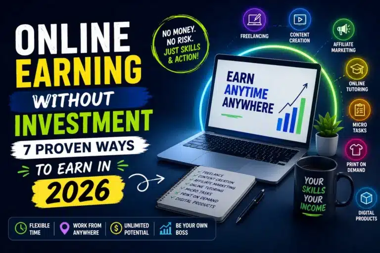Online earning without investment ideas in 2026 with laptop and digital income opportunities