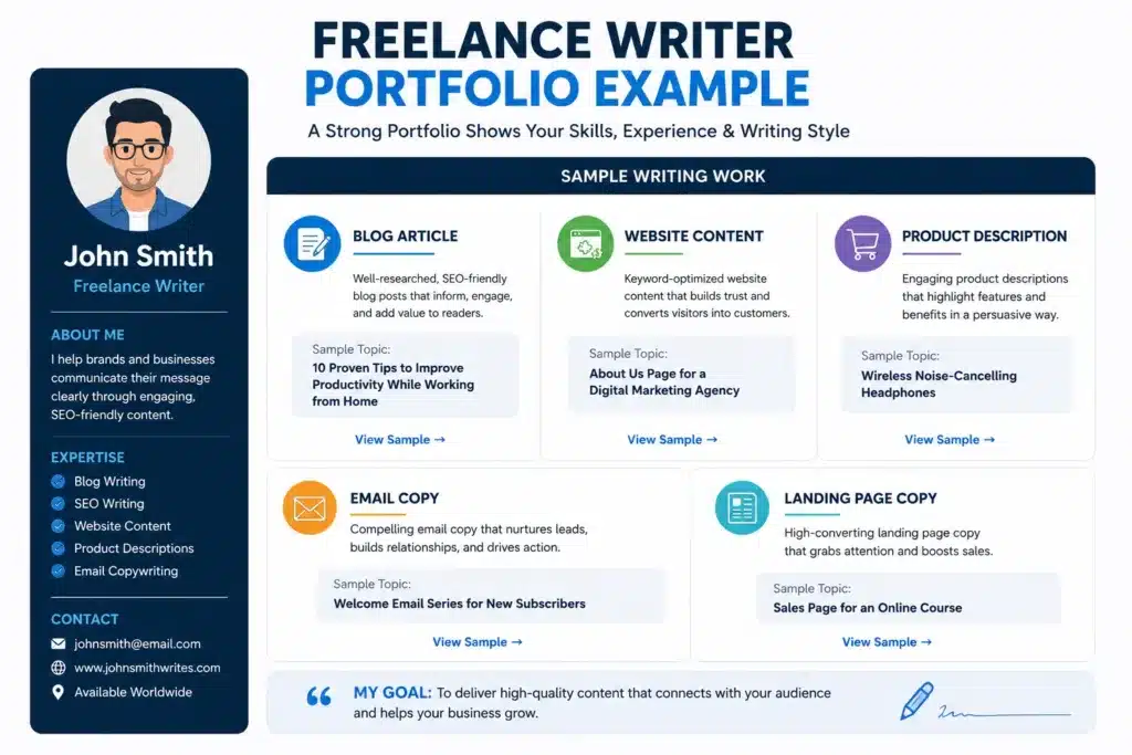 Beginner freelance writer portfolio example